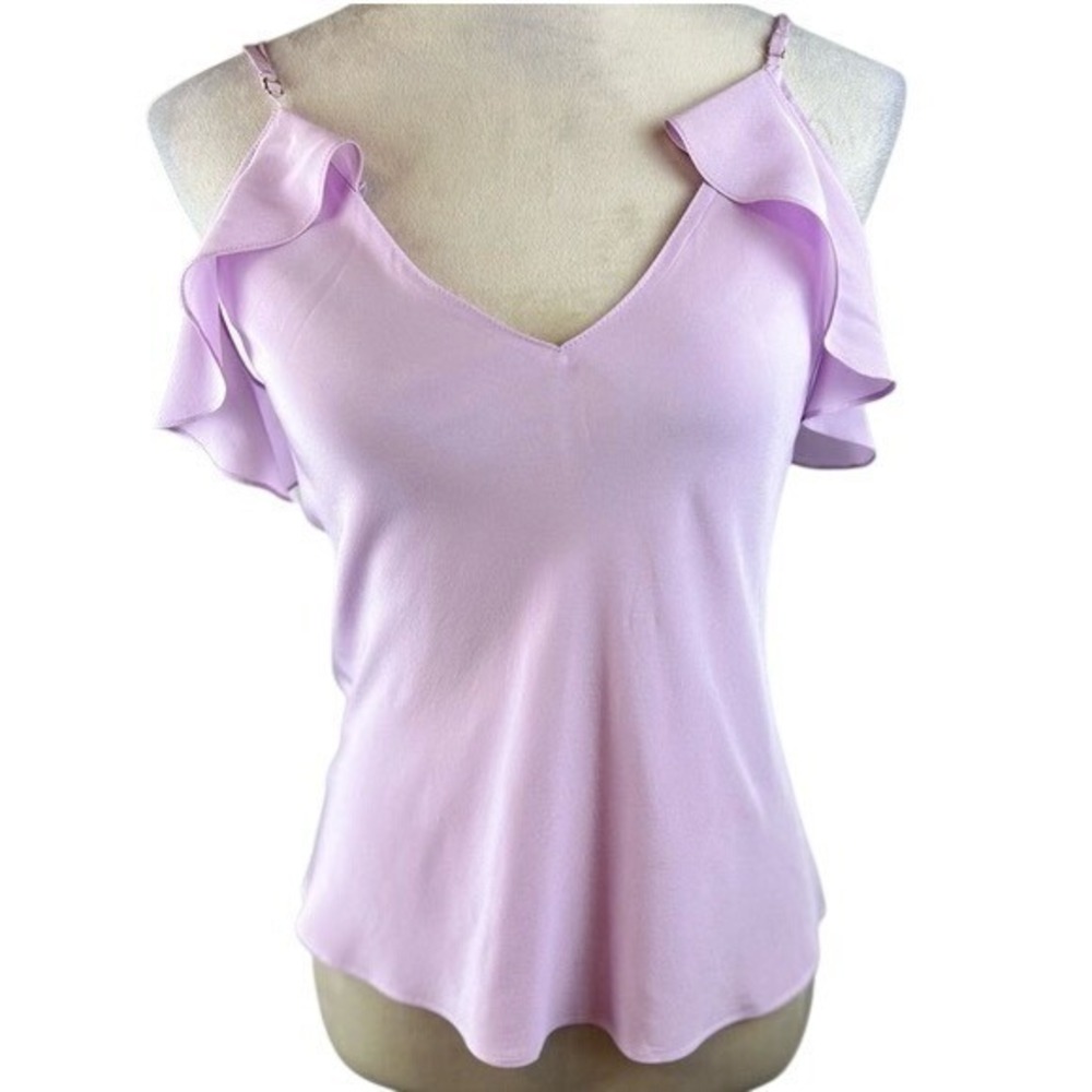 Amanda Uprichard 100% Silk Ruffle Cold Shoulder Lavender Cami Shirt Top Size P